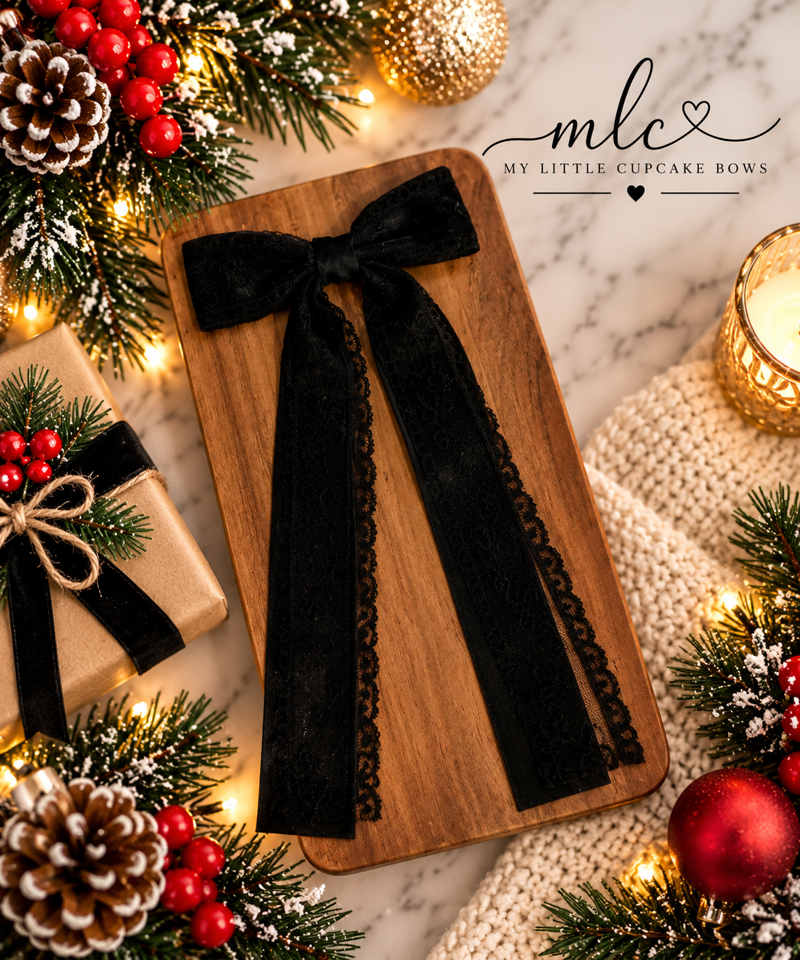 Black Lace & Satin Ribbon Dainty Long Tail