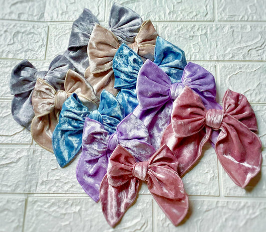 Pastel Crushed Velvet Serged Bows