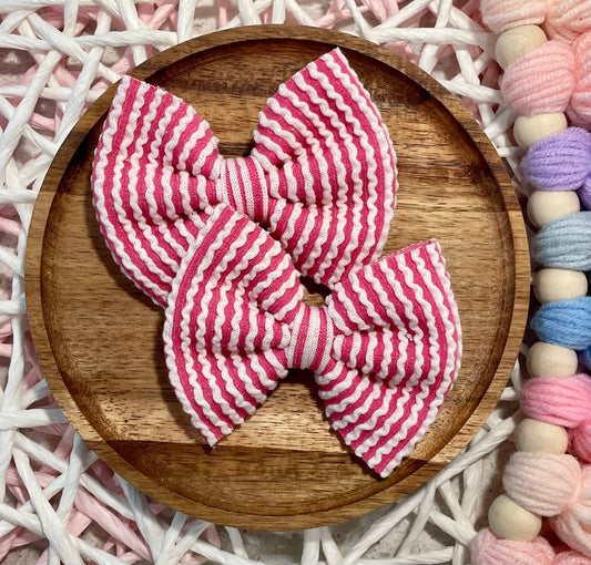 Pink & White Waved Ribbed Fabric Bow