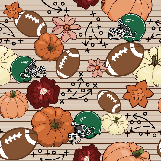 Fall Floral Football Fabric Bow