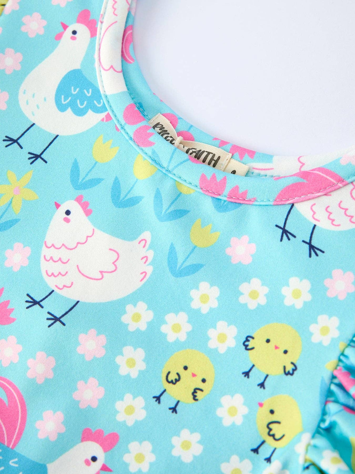 Aqua Spring Chicken Floral Farm Dress