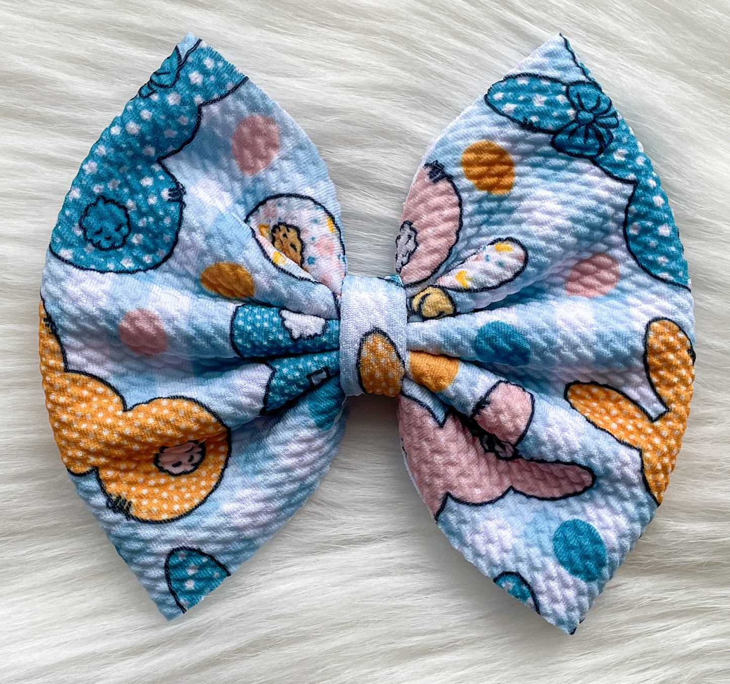 Baby Blue Plaid Bunny Fabric Bow