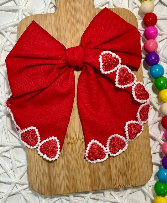Red Embroidered Hearts 5.5in Serged