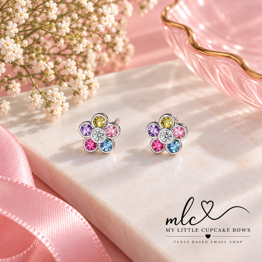 Rainbow Daisy Sparkle Stud Earrings