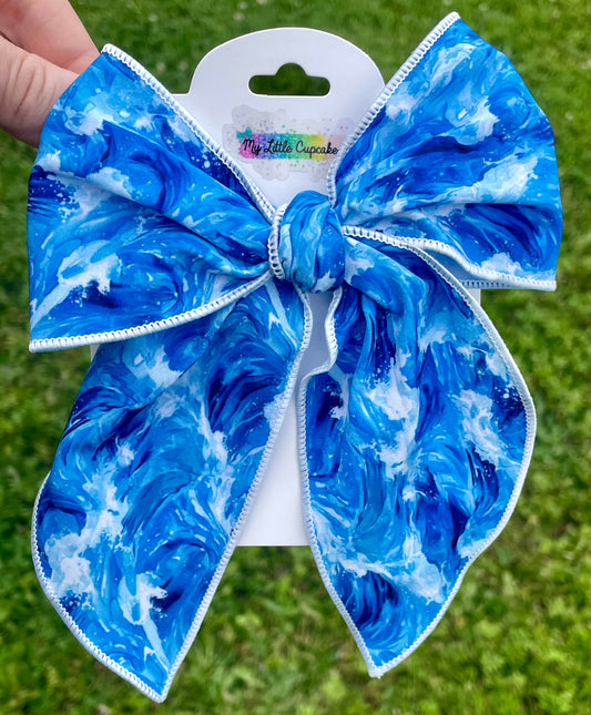 Ocean Waves 5-6in Serged Hand Tied Bow