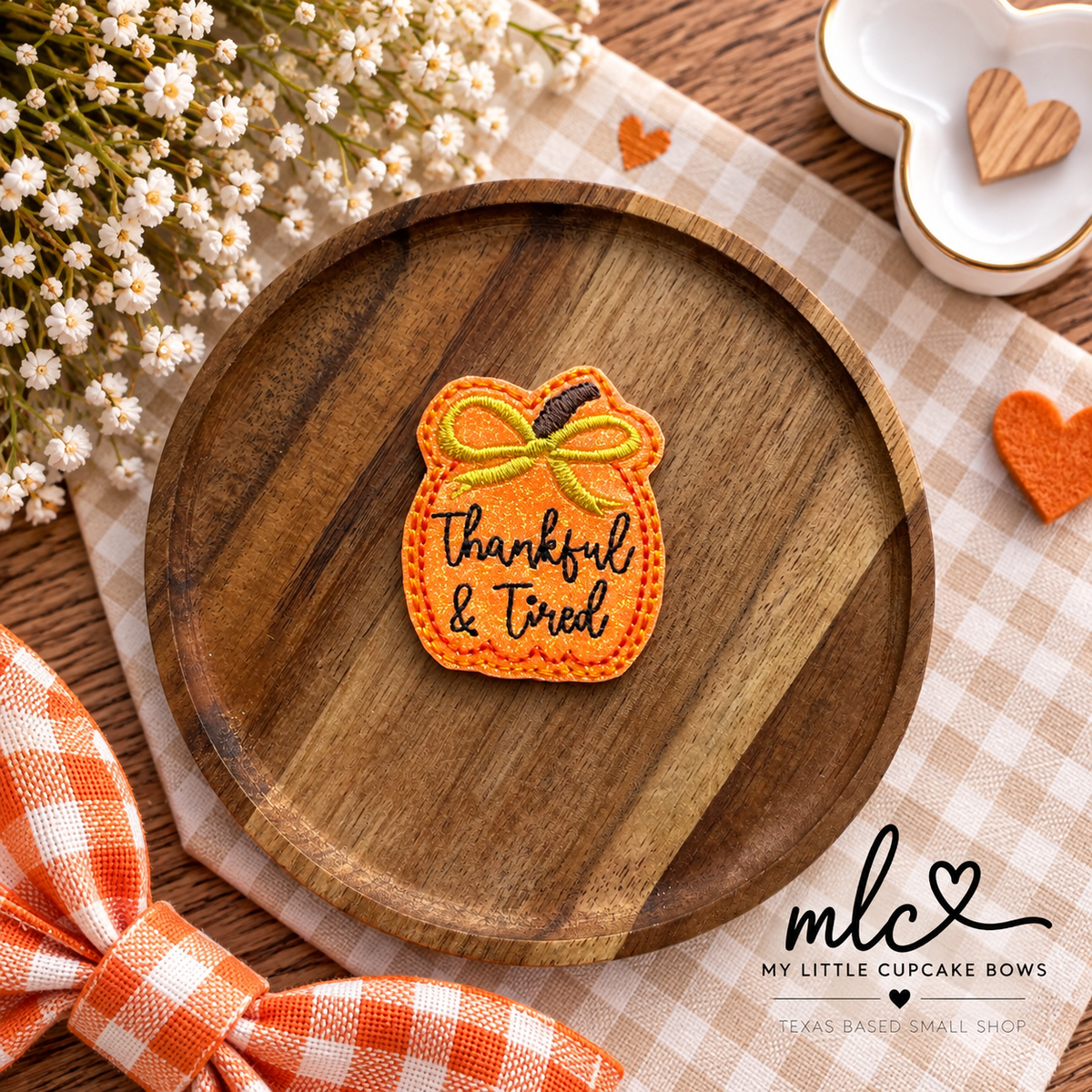 Thankful & Tired Pumpkin Feltie Clip