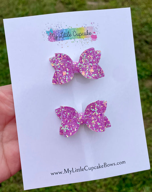 Glistening Lilac Glitter 1.72in Bitty Bow
