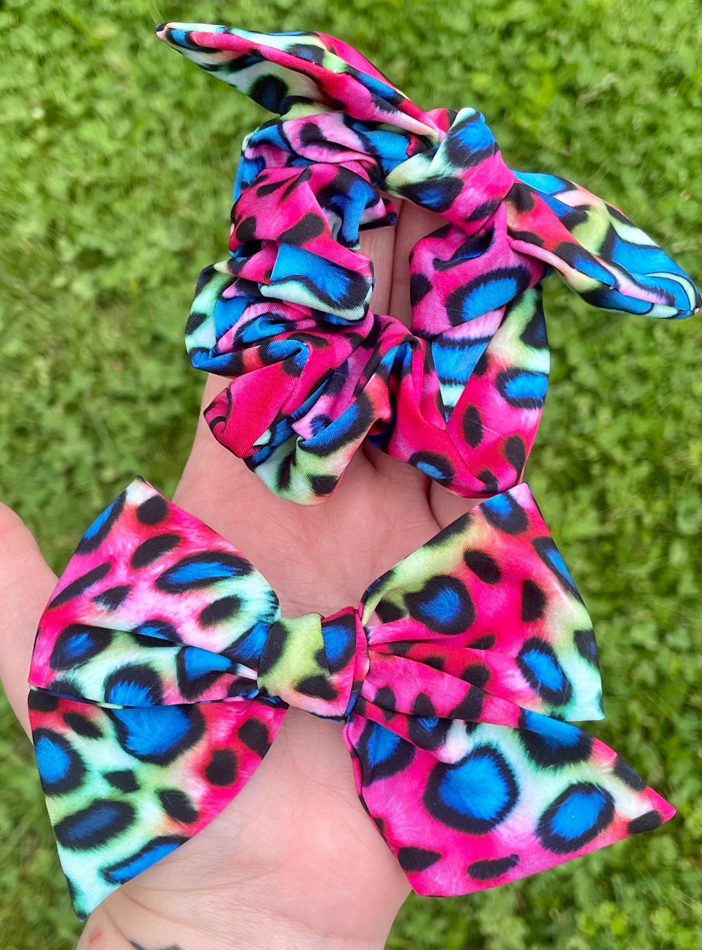 Wild Leopard 5in Hand Tied Bow or Scrunchie