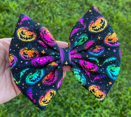 Neon Pumpkins Fabric Bow