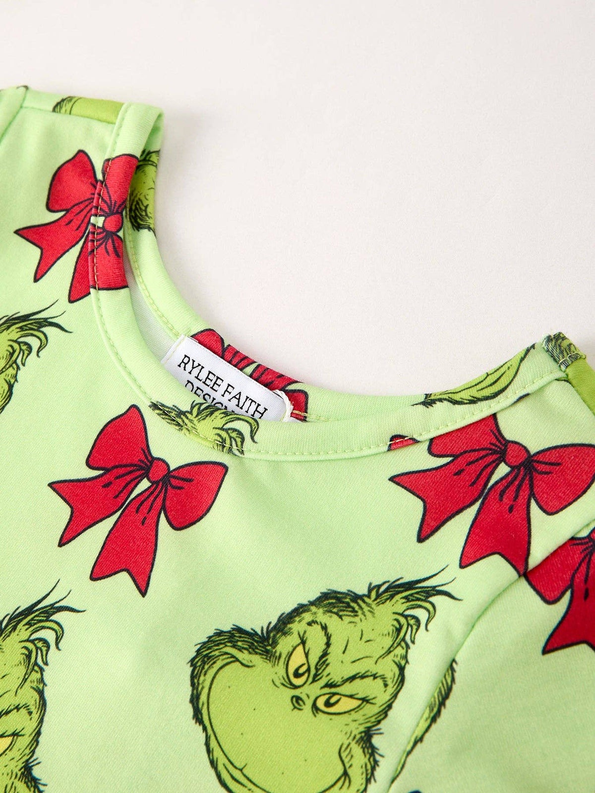 Mean Green Guy with Red Bows Twirl Dress