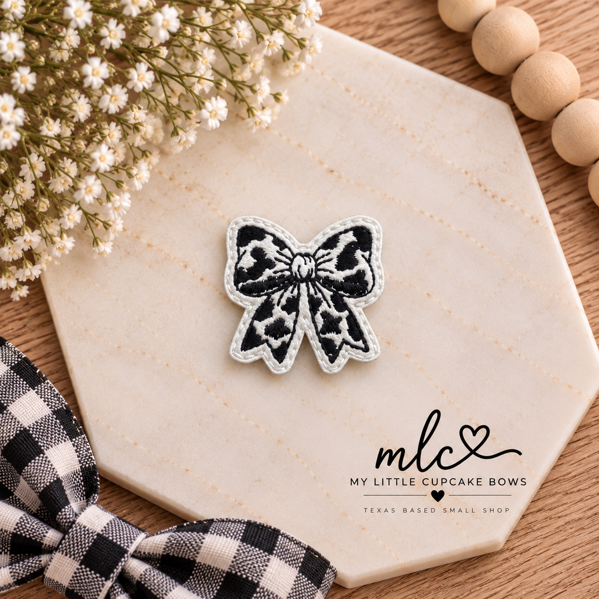 Cow Print Bow Feltie Clip