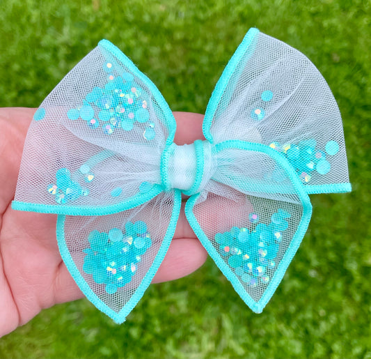 Aqua Glitter Shaker Bow