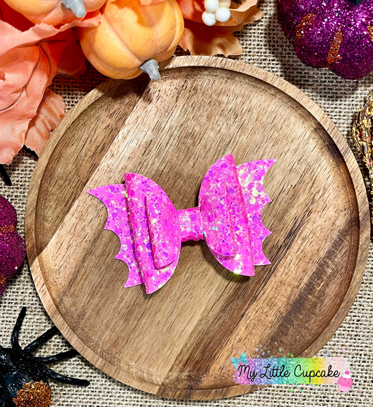 Neon Pink Glitter 3.5in Bat Bow