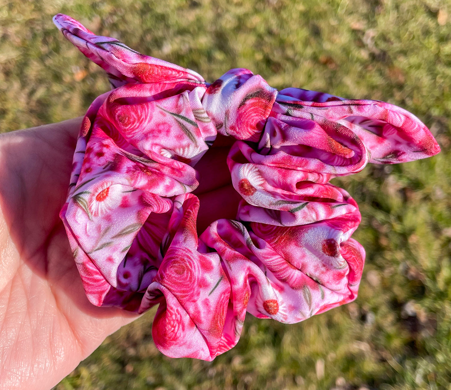 Hot Pink Floral 5in Hand Tied & Scrunchie