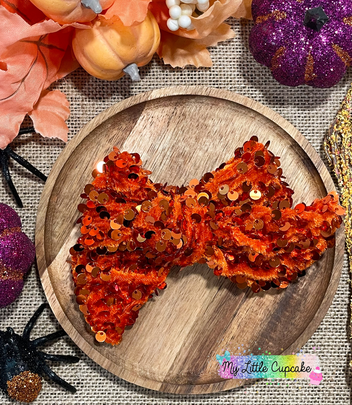 Dark Orange Sequin 5in Hand Tied