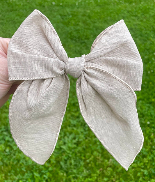 Khaki Linen 5-6in Serged Hand Tied Bow