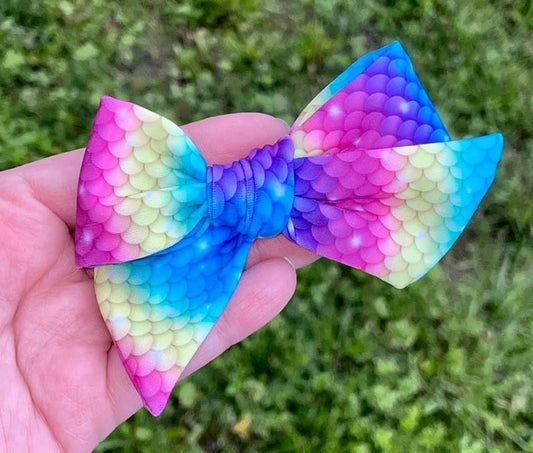 Rainbow Mermaid 4in Hand Tied SWIM Bow