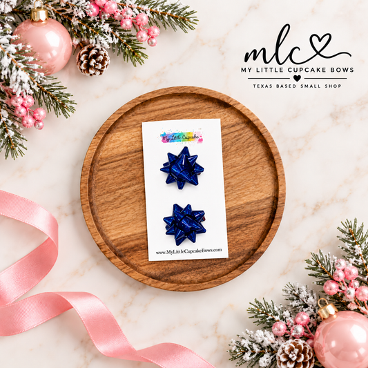 Royal Blue Holo Micro Gift Bow Clip Set
