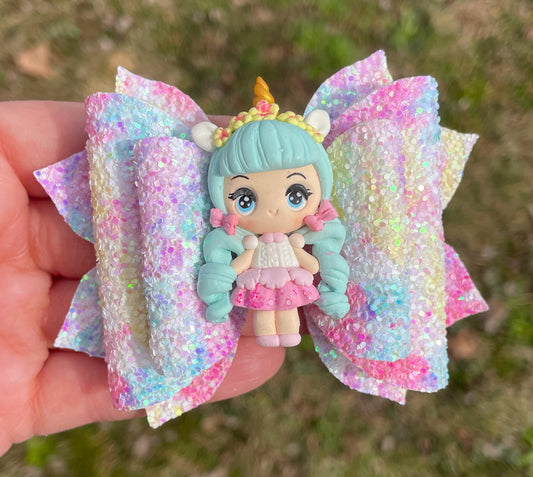 Aqua Hair Unicorn Girl Clay 3.5in Jasmine Bow