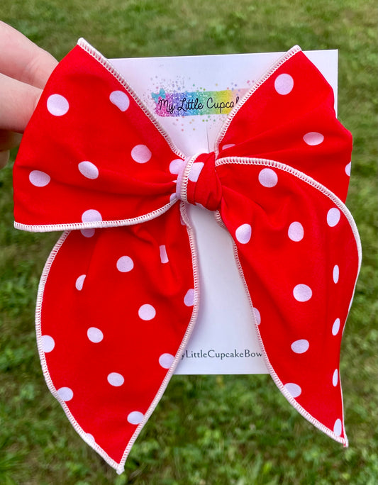 Red Polka Dot 5.5in Serged Hand Tied