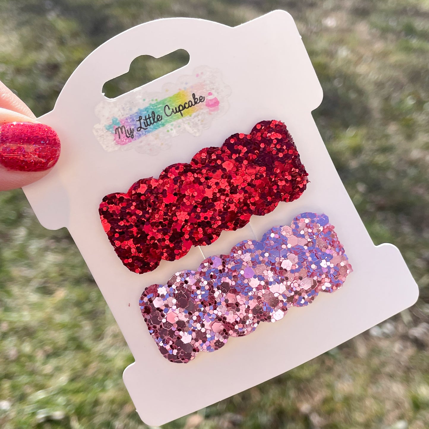 Red & Pink Glitter Snap Clip Set