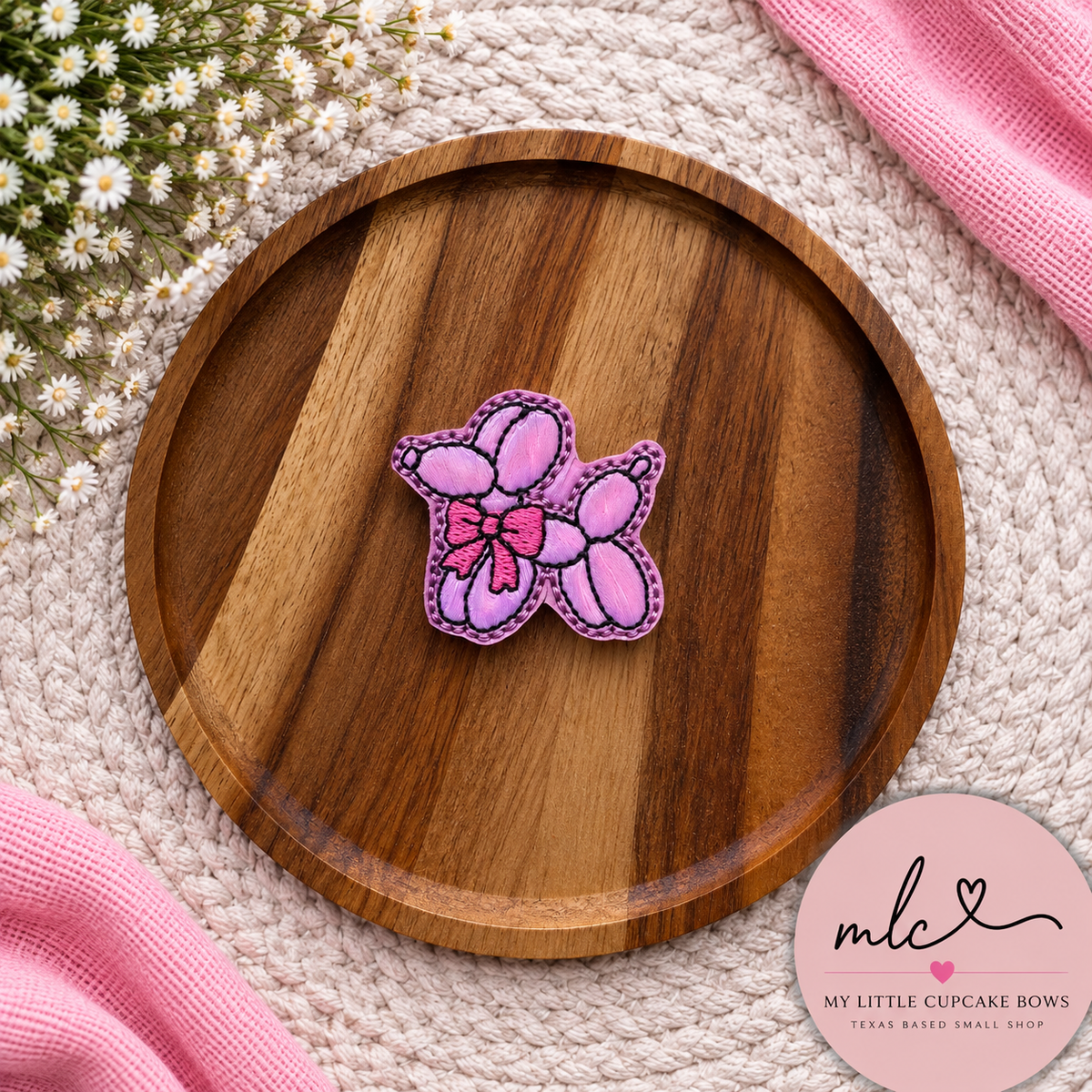 Lilac & Pink Balloon Dog Feltie Clip