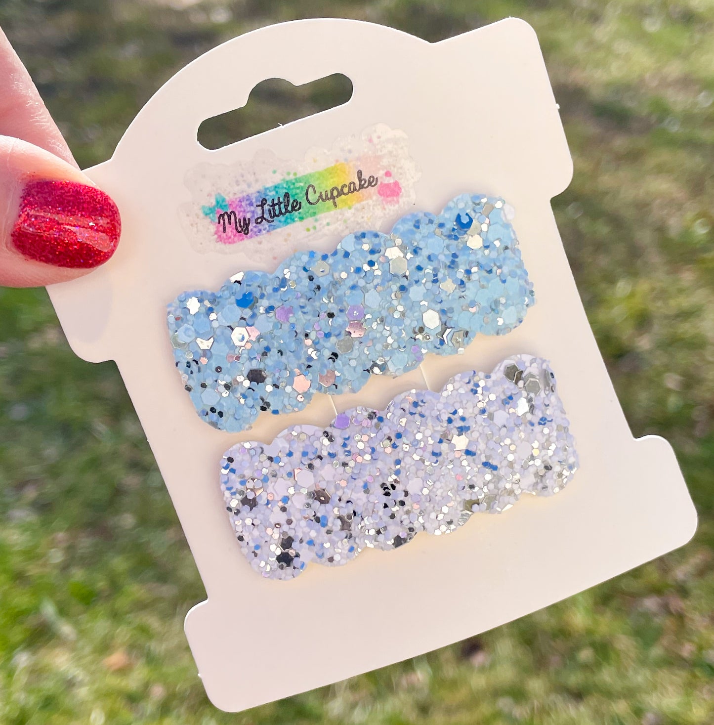 Aqua & White Bling Glitter Snap Clip Set