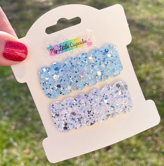 Aqua & White Bling Glitter Snap Clip Set