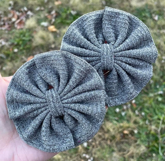 Grey Heather Ribbed Fabric Bow