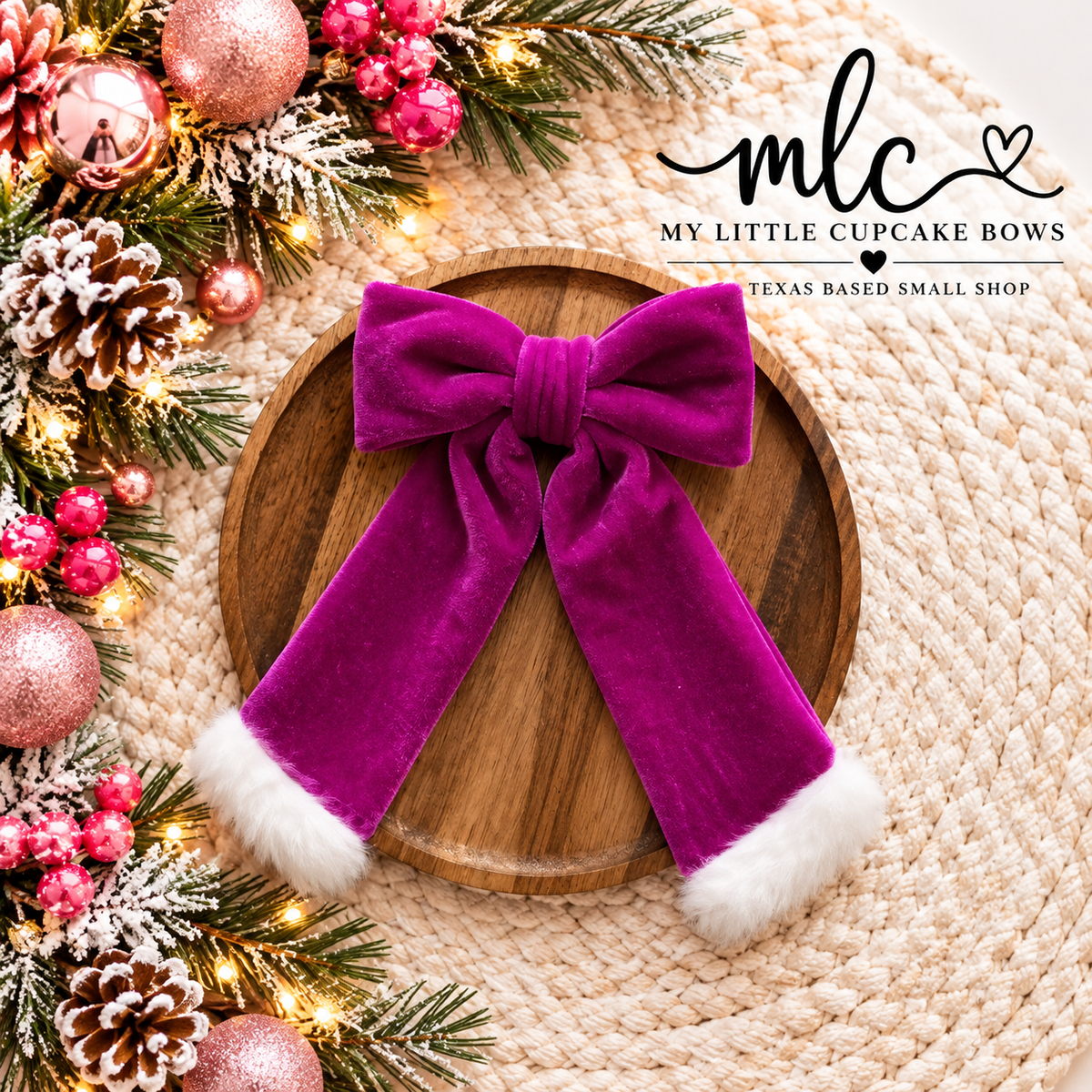 Grape Santa Velvet Long Tail Bow