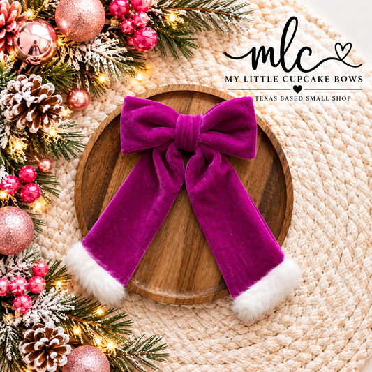 Grape Santa Velvet Long Tail Bow