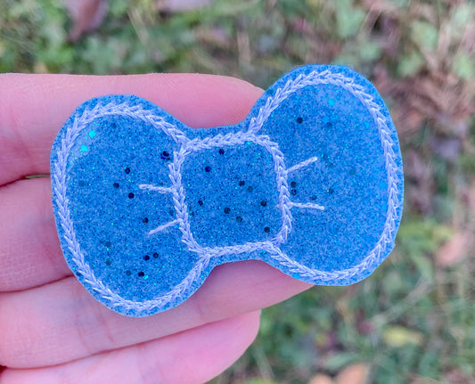 Blue Sparkle Bow Feltie Snap Clip