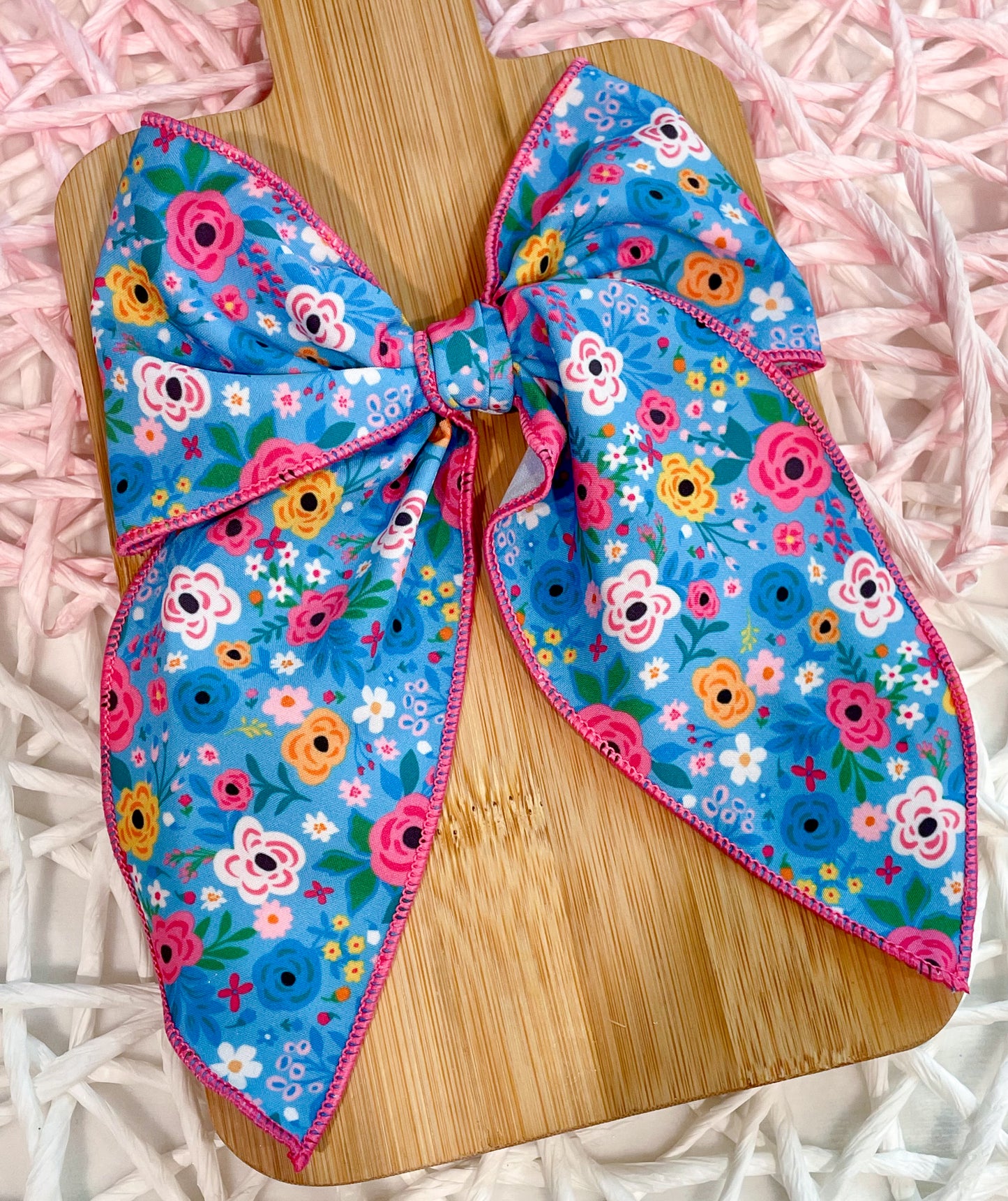 Rainbow Floral Blue 5.5in Serged