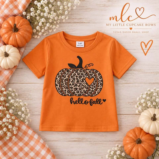 Hello Fall Leopard Pumpkin Tee
