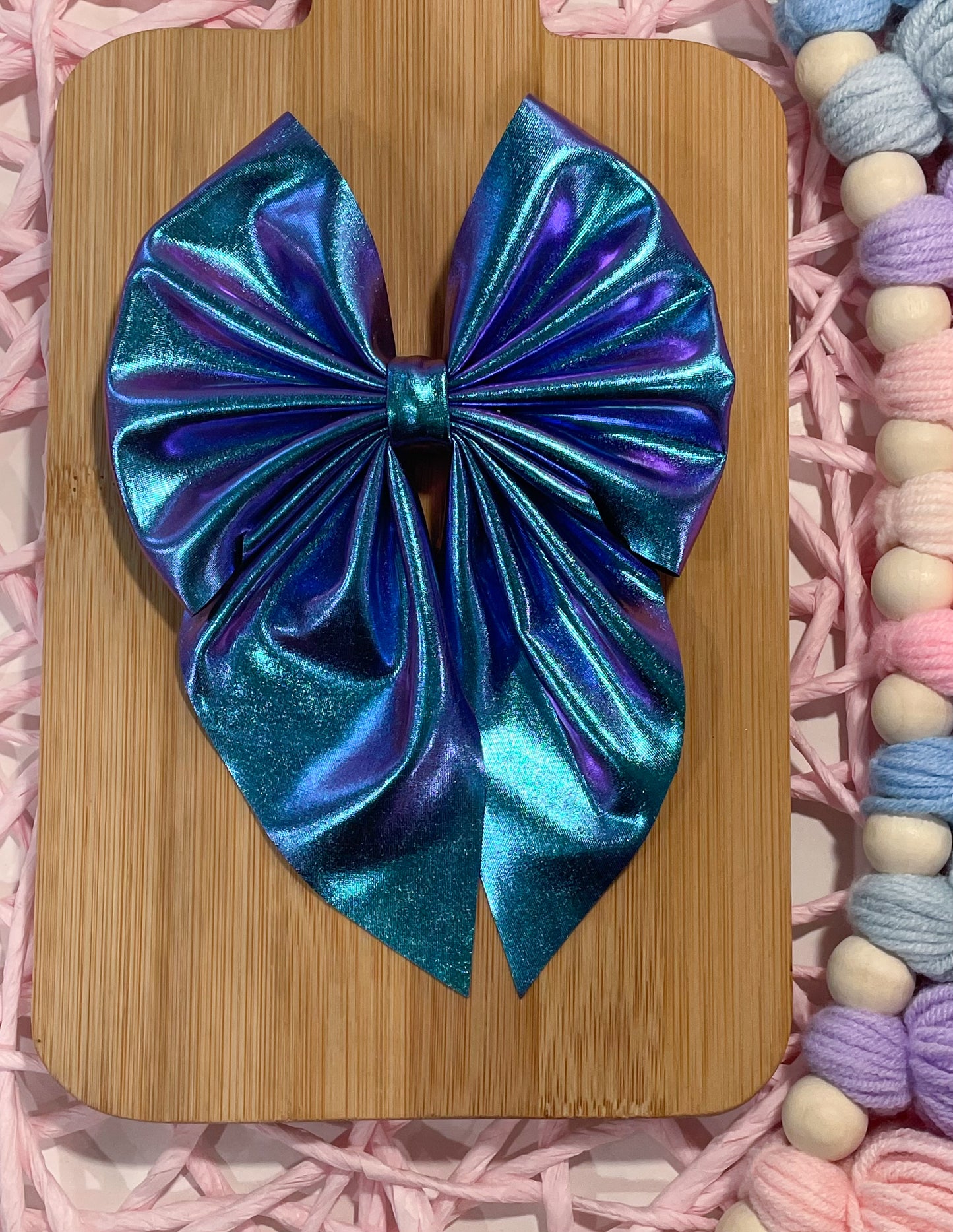 Dark Blue Holo Fabric Bow