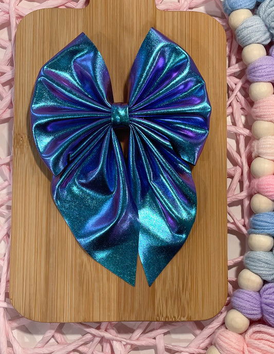 Dark Blue Holo Fabric Bow