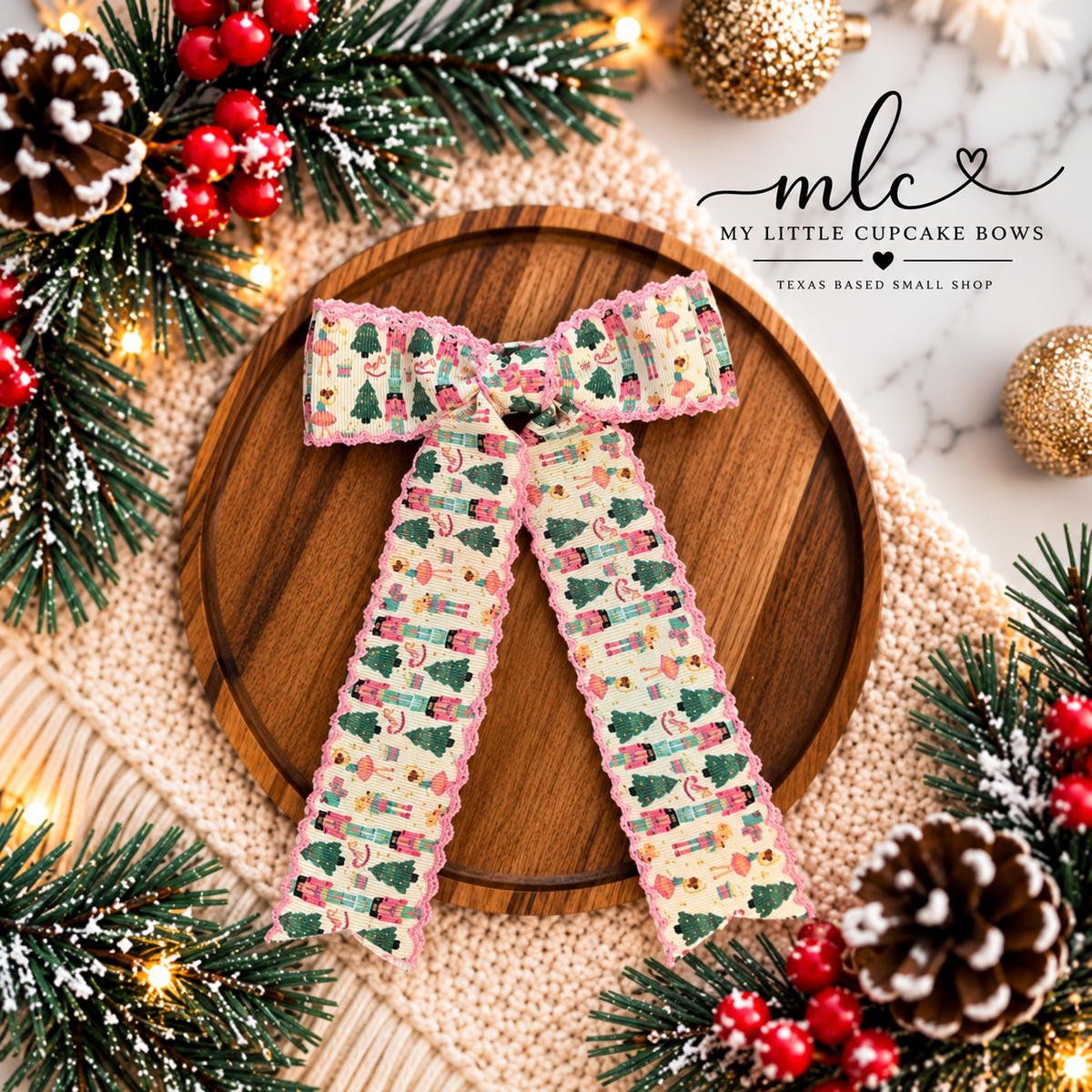 Pink Nutcracker Moonstitch Ribbon Bow
