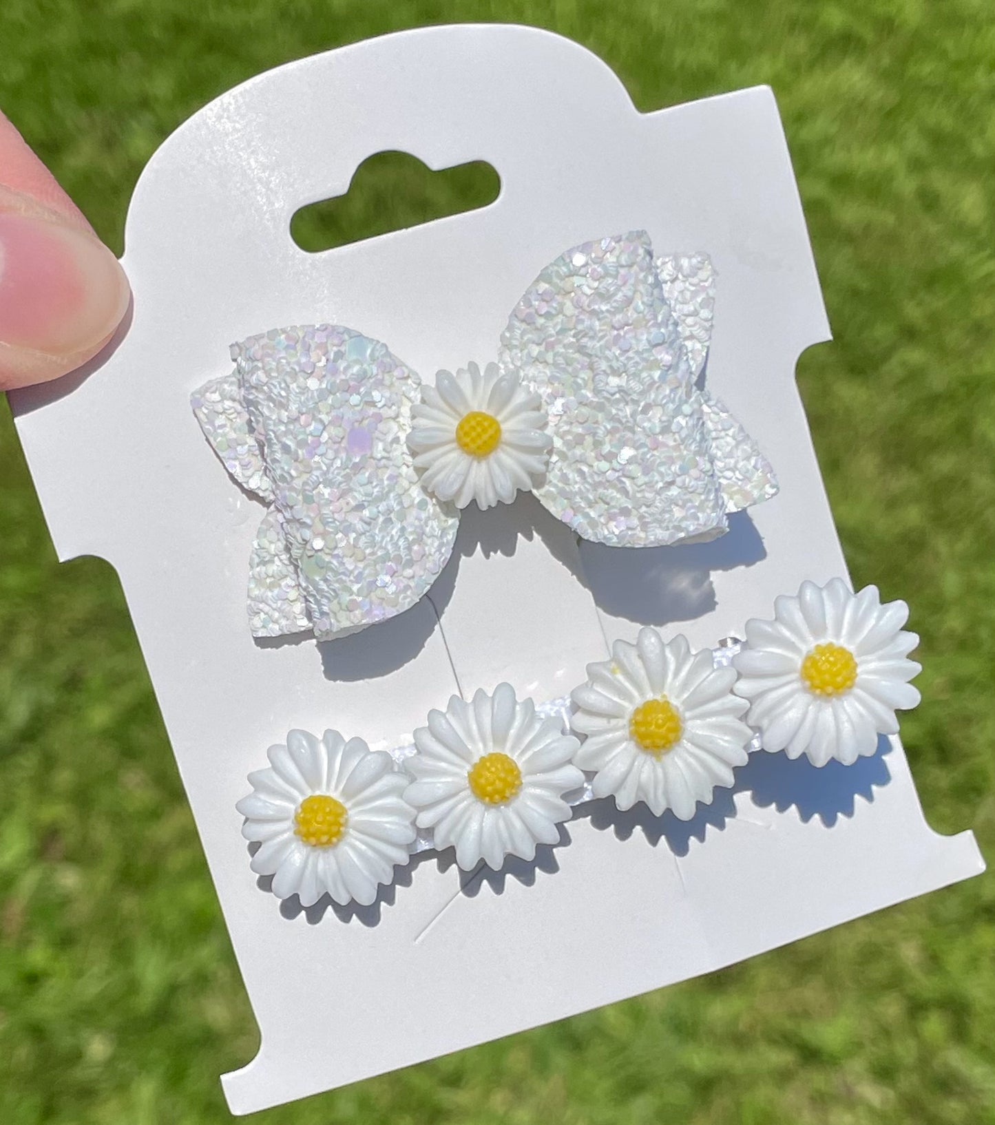 White Daisy Bow or Clip