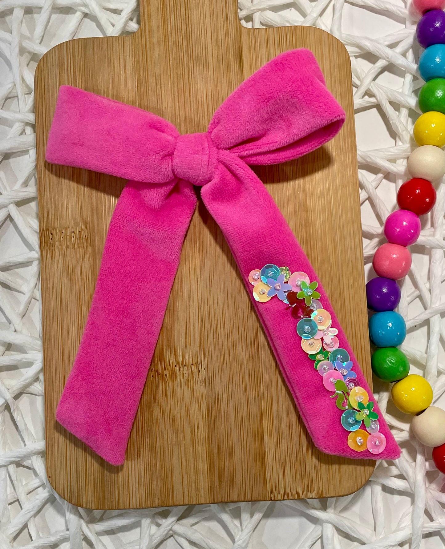 Hot Pink Floral Mermaid Sequin Velvet Long Tail