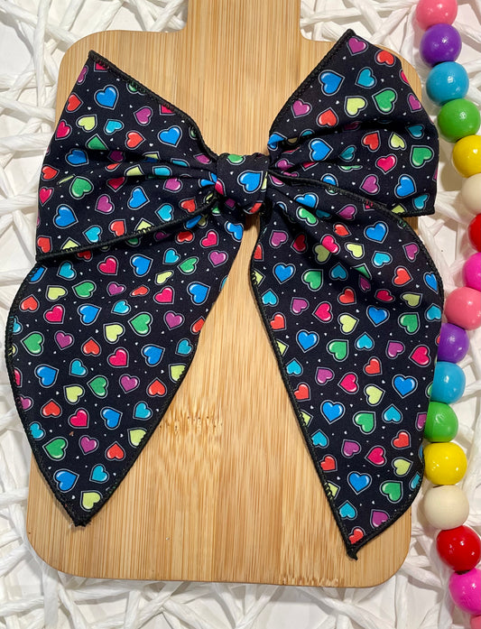 Black with Rainbow Hearts 5.5in Serged