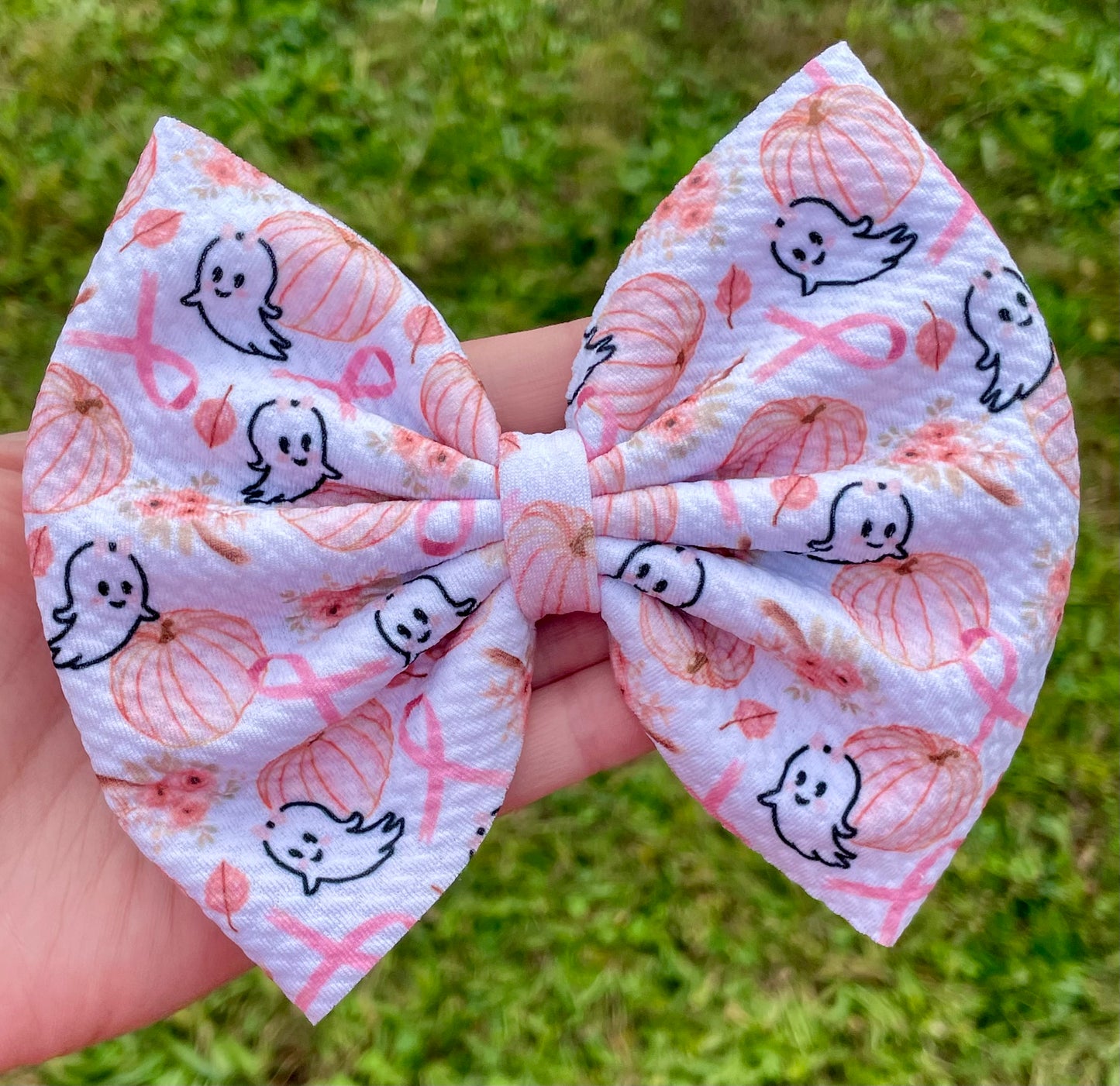 Pink Ribbons & Pumpkins Fabric Bow