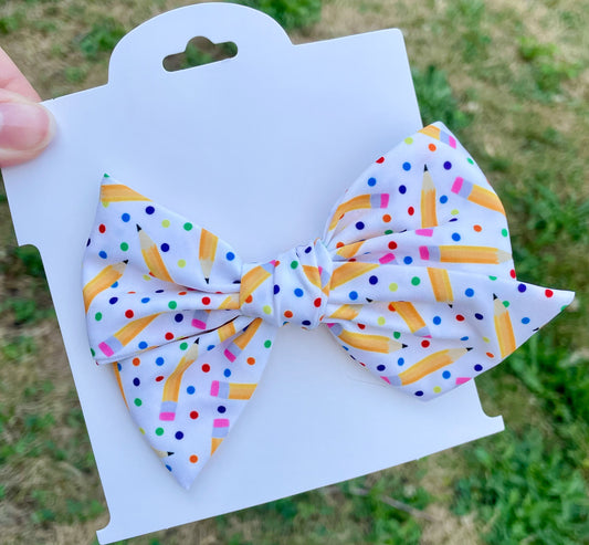 Pencils & Colorful Dots 5in Hand Tied Bow