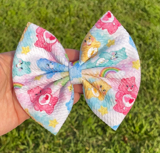 Watercolor Caring Bears Fabric Bow