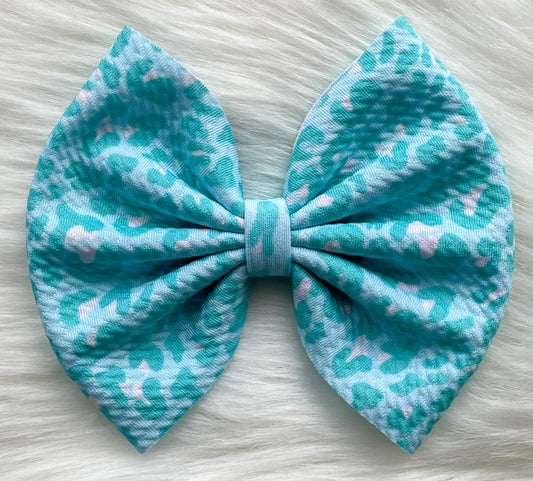 Aqua Leopard Fabric Bow