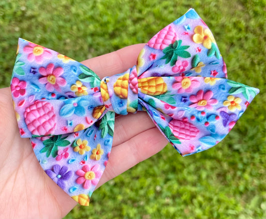 Floral Pineapples 5in Hand Tied Bow