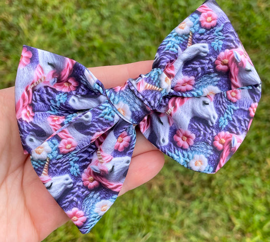 Floral Unicorn 5in Hand Tied Bow