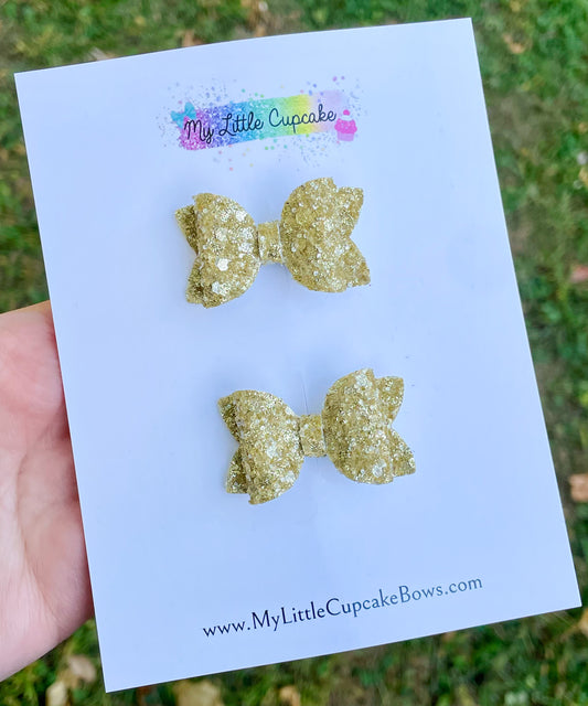 Gold Shimmer Glitter 1.72in Bitty Bow