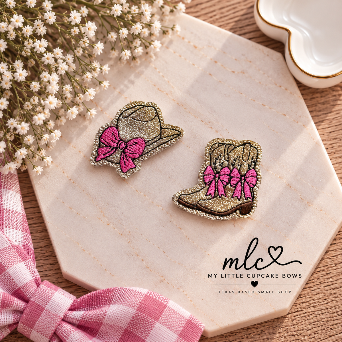 Cowgirl Hat & Boots with Bows Feltie Clip