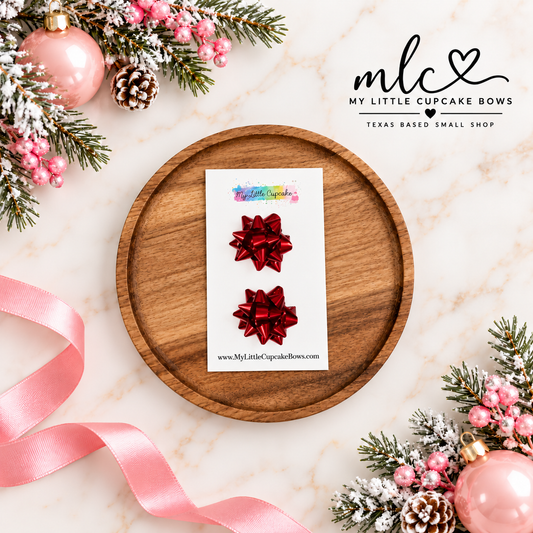 Red Solid Micro Gift Bow Clip Set