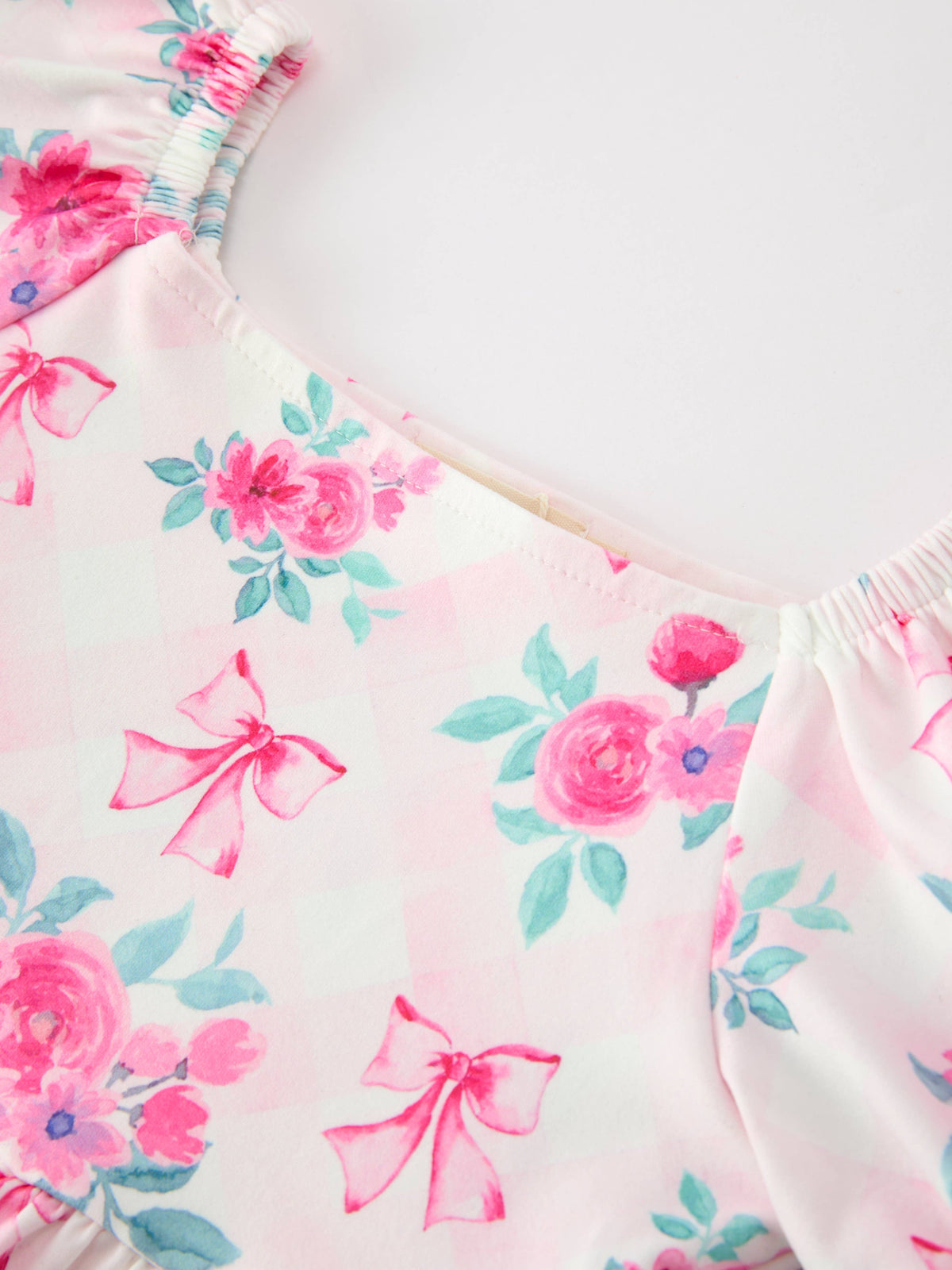 Fall Pink Floral Puff Sleeve Dress